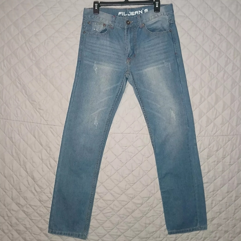 FIL Jean's Men's 32x33 Distressed Denim Straight PantsEccentric Back Pockets